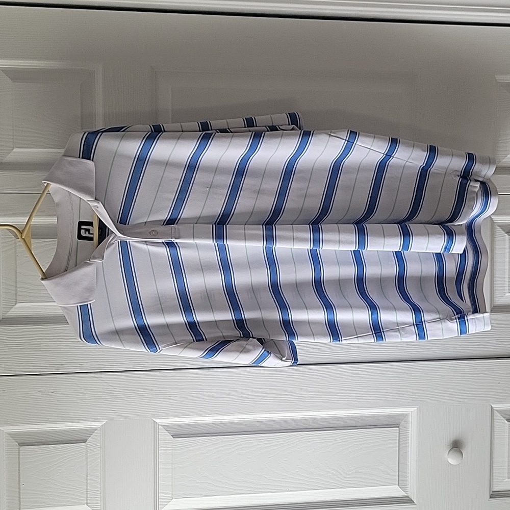 Men's Foot Joy Striped Polo Shirt - Blue And Green and White